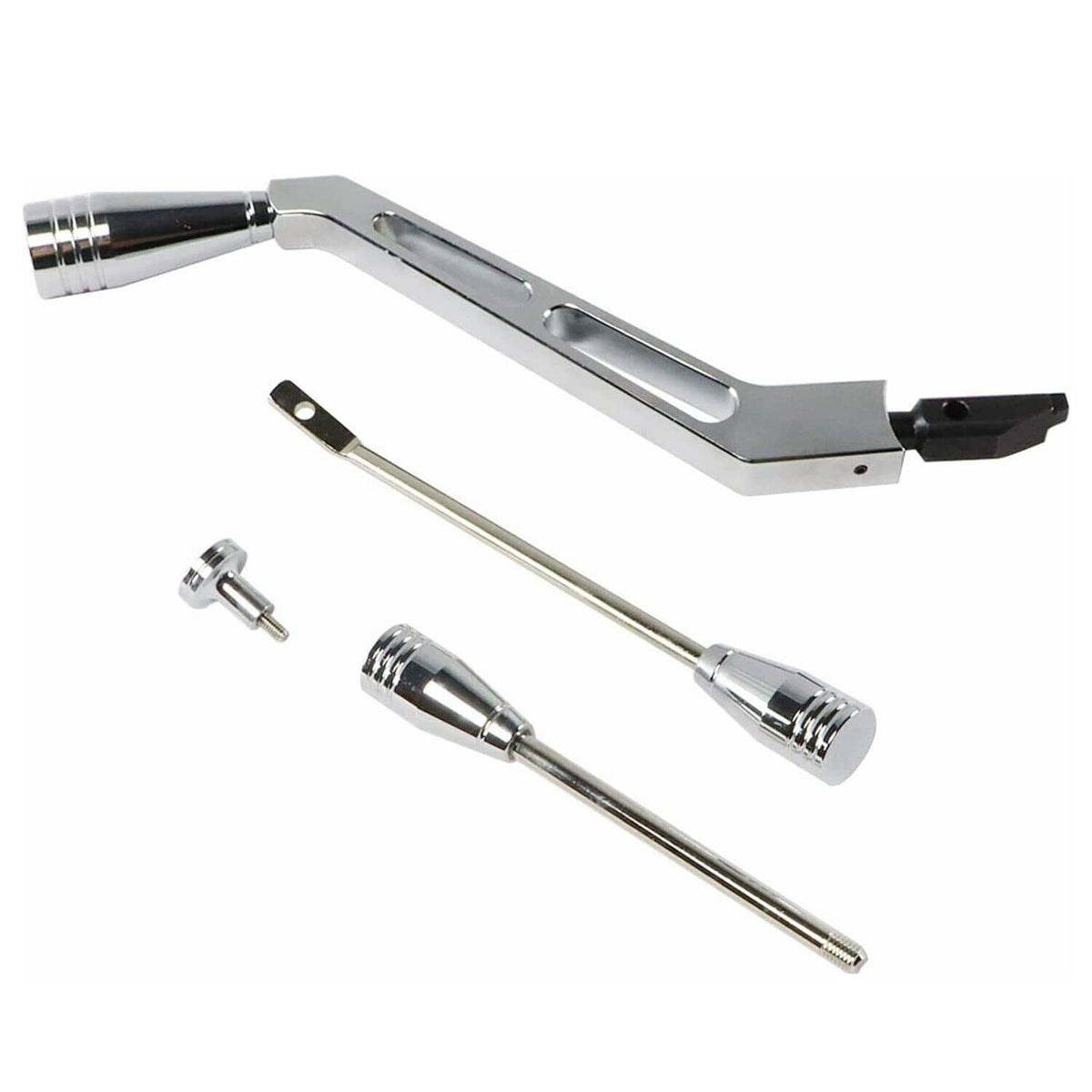 Polished column shifter lever assembly with chrome grips, rods, and bracket