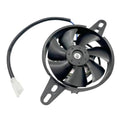 4-inch 12V DC radiator cooling fan with black blades and mounting bracket, blue wire.