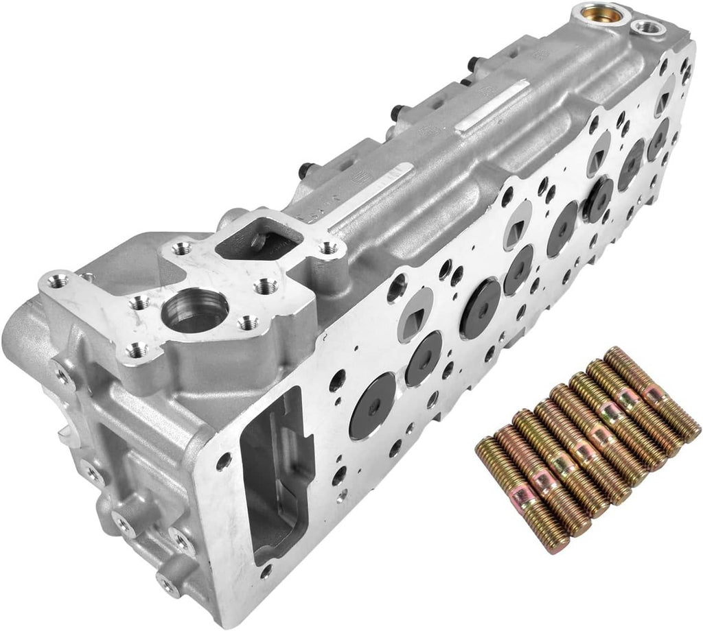 Cylinder head assembly long side view with cylinder bores and threaded stud bundle