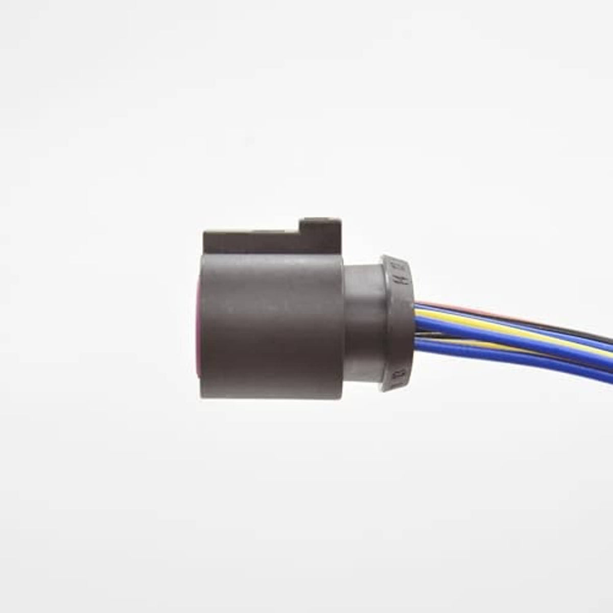 14-pin car HID xenon pigtail plug housing side view with multicolor wire leads