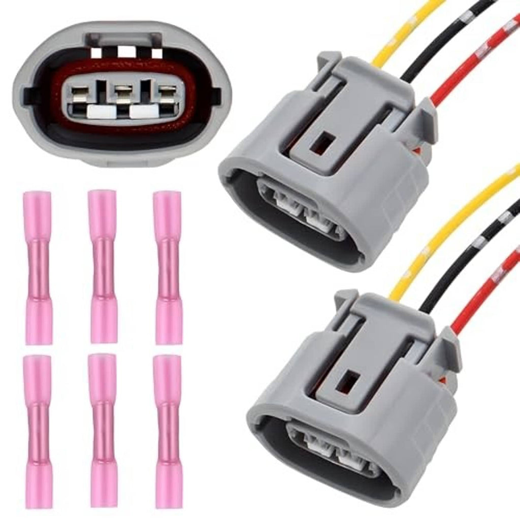 3-pin alternator pigtail connector plug set, two gray connector housings with wire leads