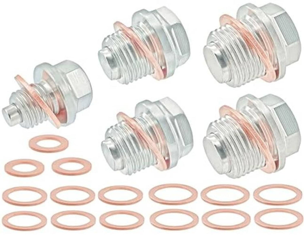 Stainless steel magnetic drain plug kit with copper gaskets and hex heads
