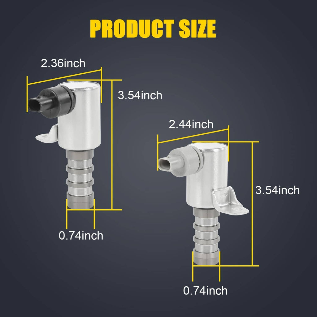 Variable valve timing solenoids, silver metal bodies with black inlet connectors