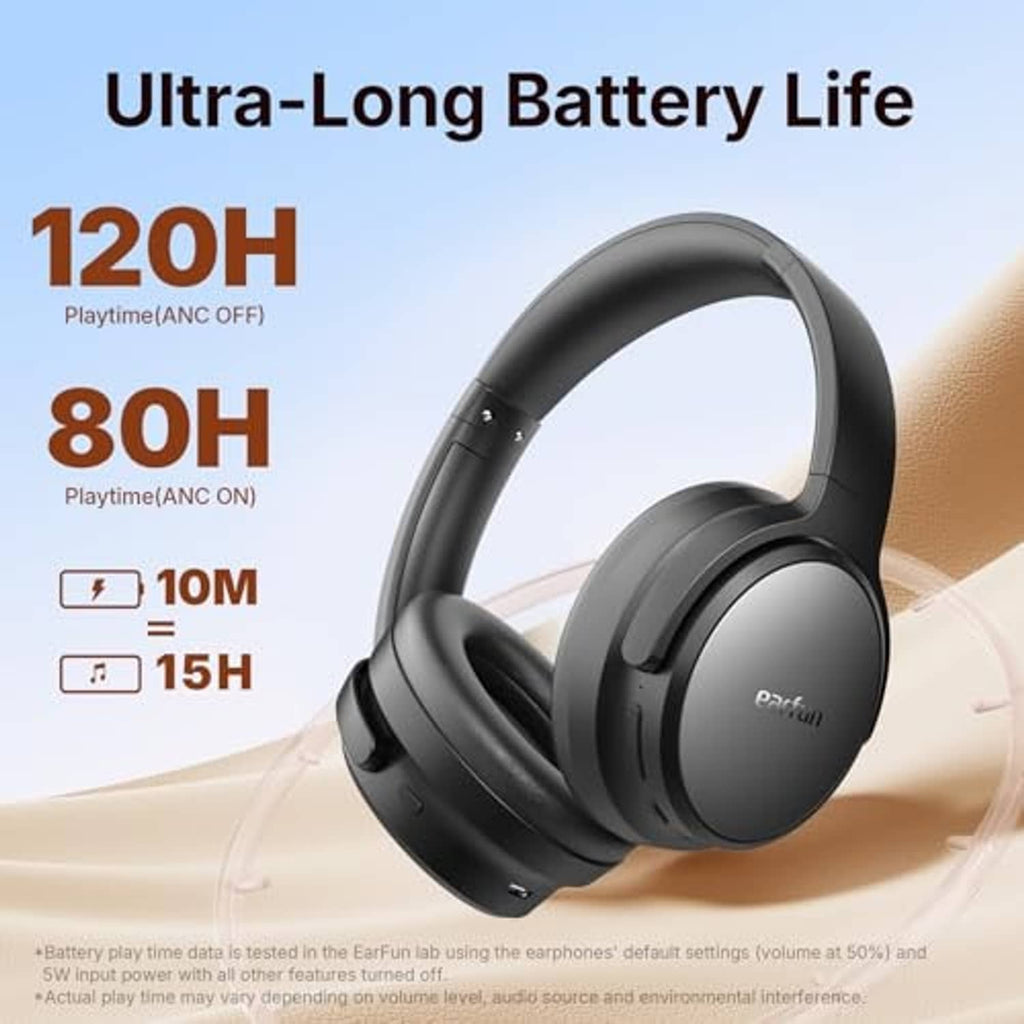 Black over-ear wireless headphones shown at an angle with padded ear cushions.