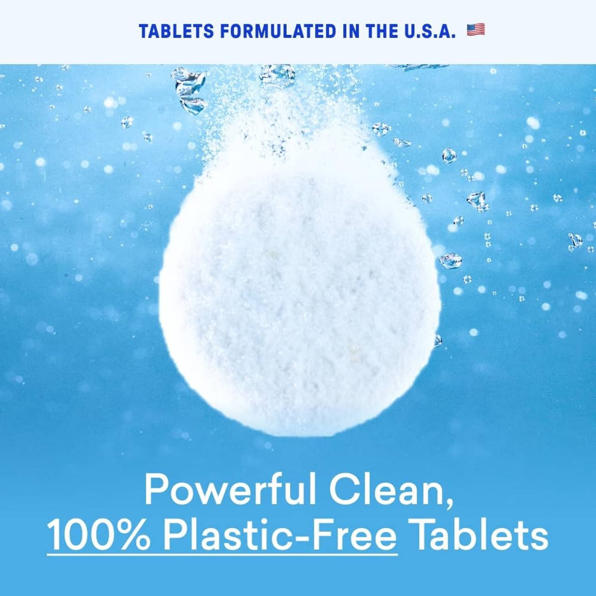 White laundry detergent tablet with surrounding splash-like granules