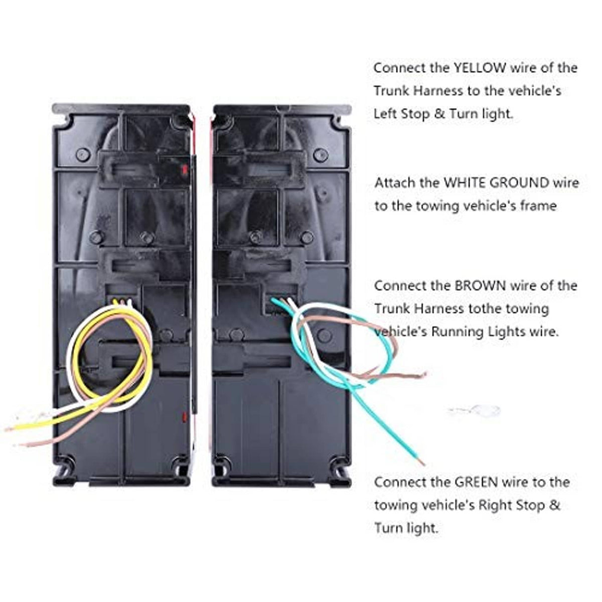 Black back housing pair for LED trailer lights with attached colored wiring leads