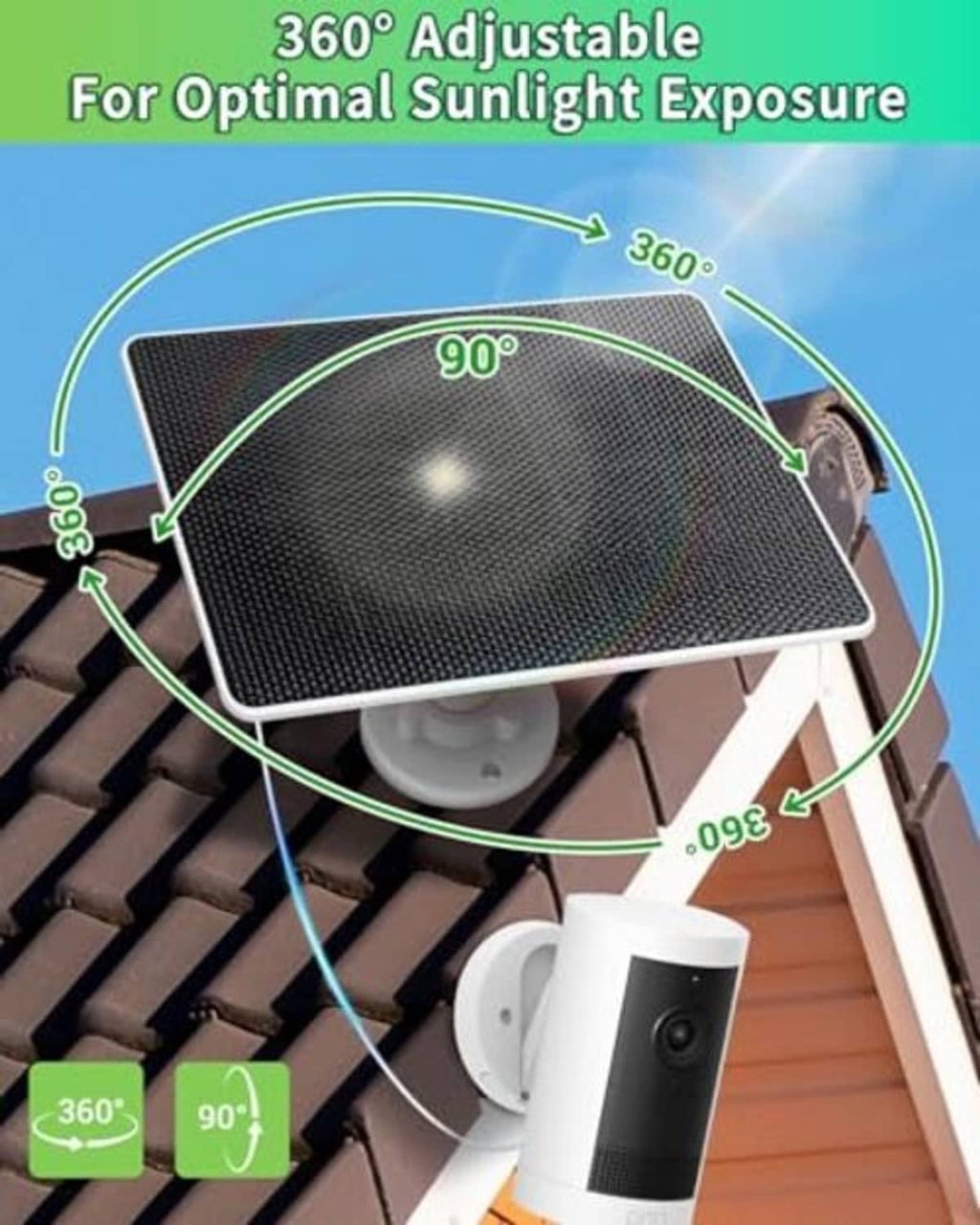 Adjustable black solar panel for outdoor use with 360° angle mounting