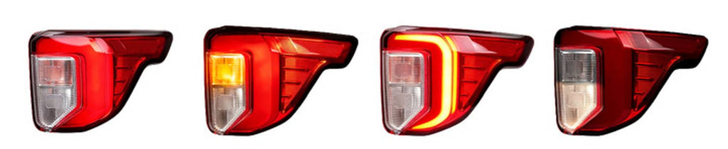 Right rear LED tail light views showing red and amber lamp segments
