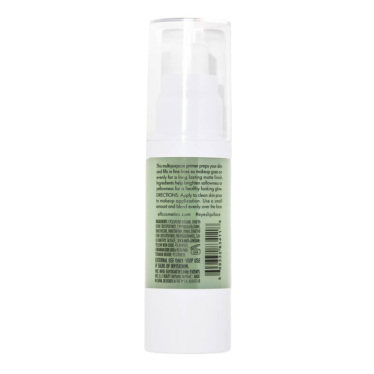 e.l.f. Tone Adjusting Face Primer bottle back label view