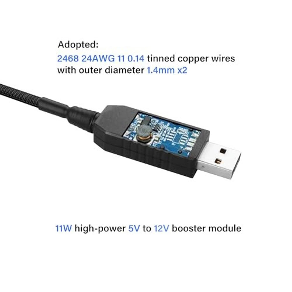 USB male to fan cable with inline booster module and braided wire harness