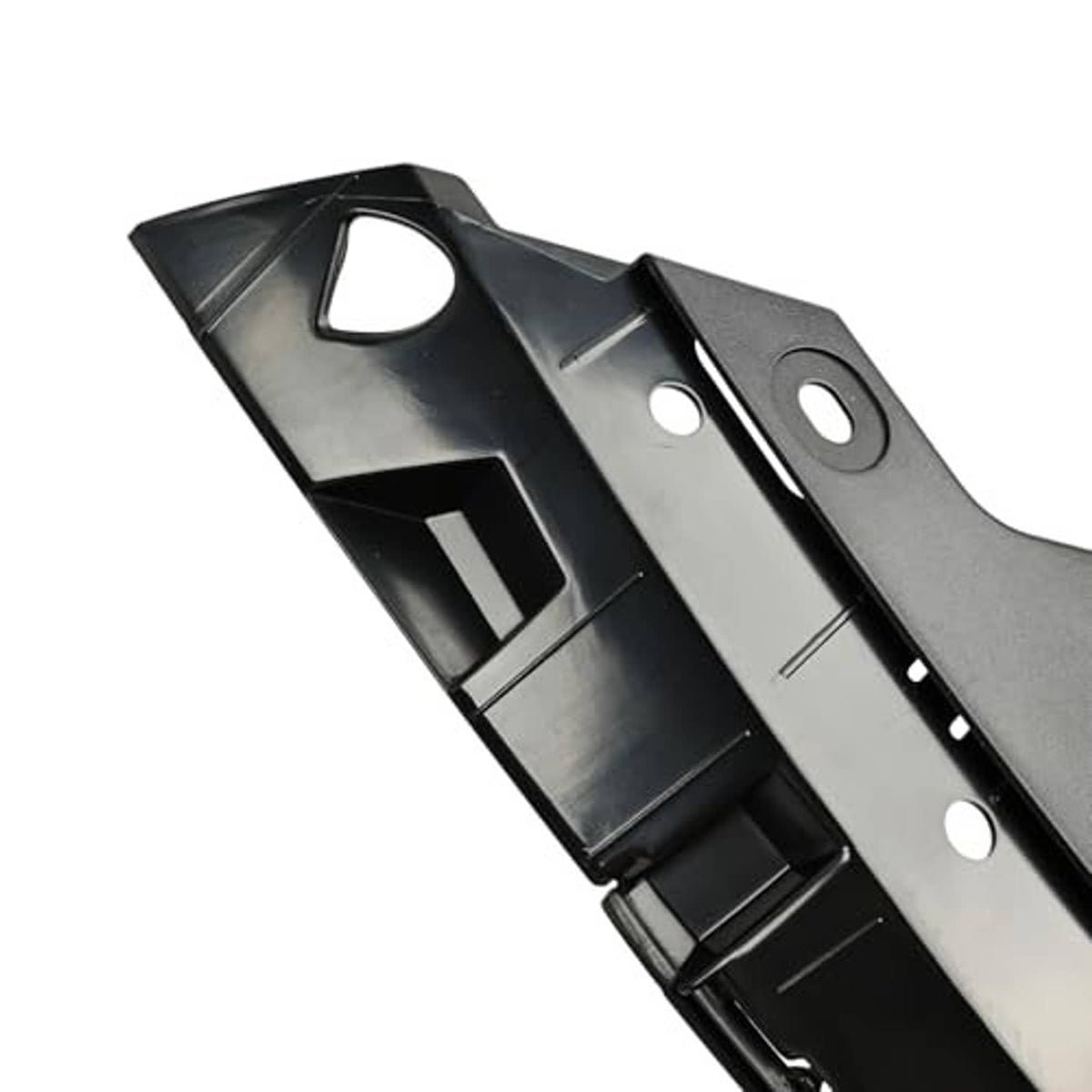 Front bumper grille retainer bracket, black plastic edge detail with mounting holes and slots
