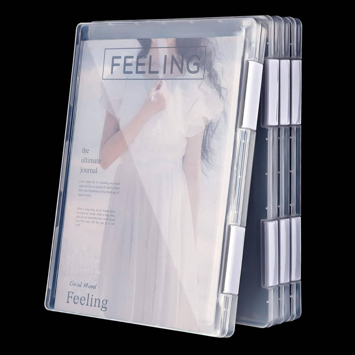 Set of 4 clear A4 magazine paper protectors with stackable covers
