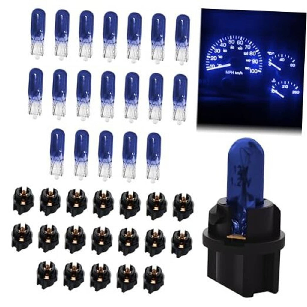 Set of blue-tinted halogen instrument cluster bulbs with black plastic bases