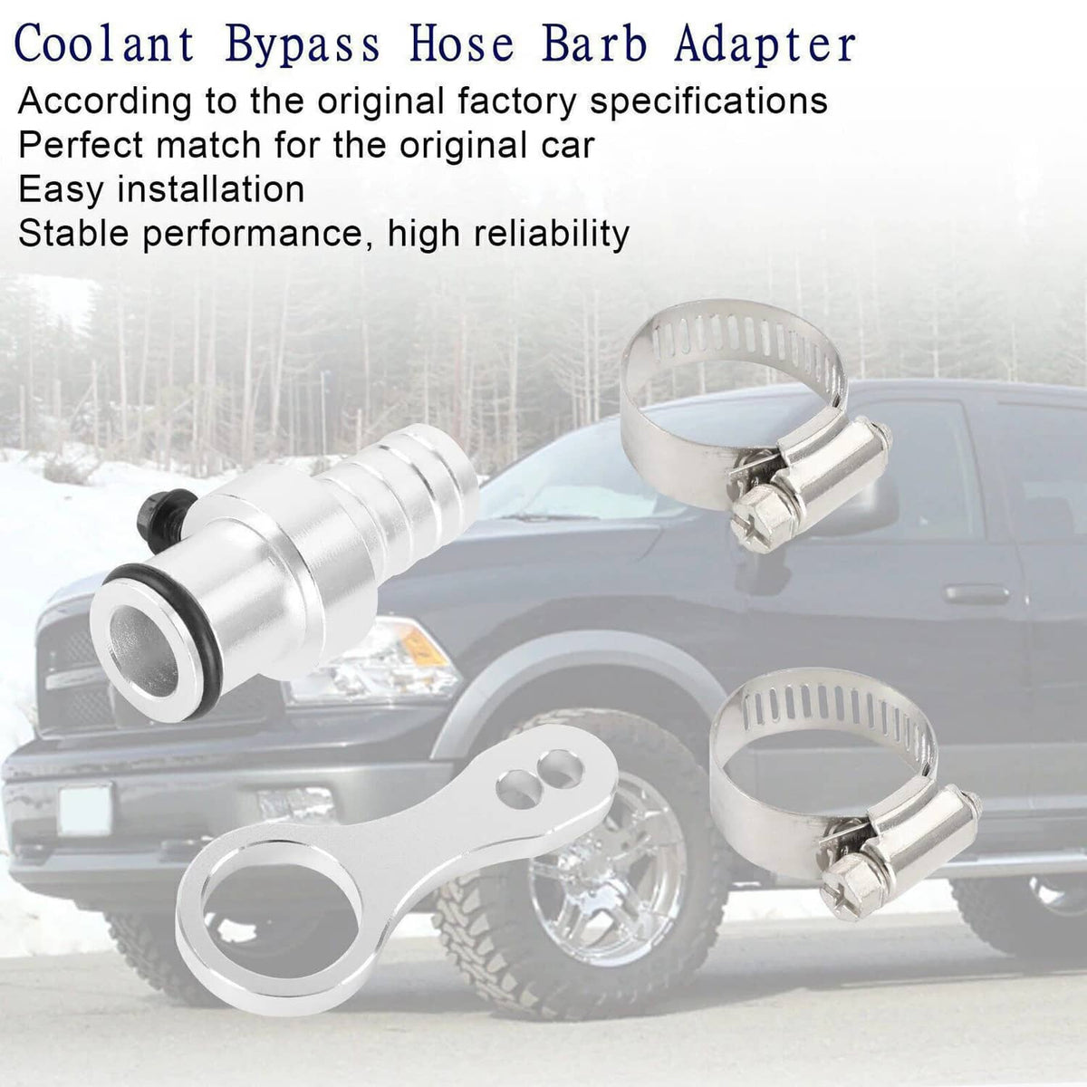Silver hose barb adapter with hose clamp and U-shaped mounting bracket
