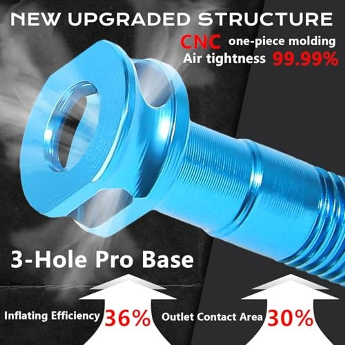 Blue Presta valve stem with wide flange base for tubeless sealing