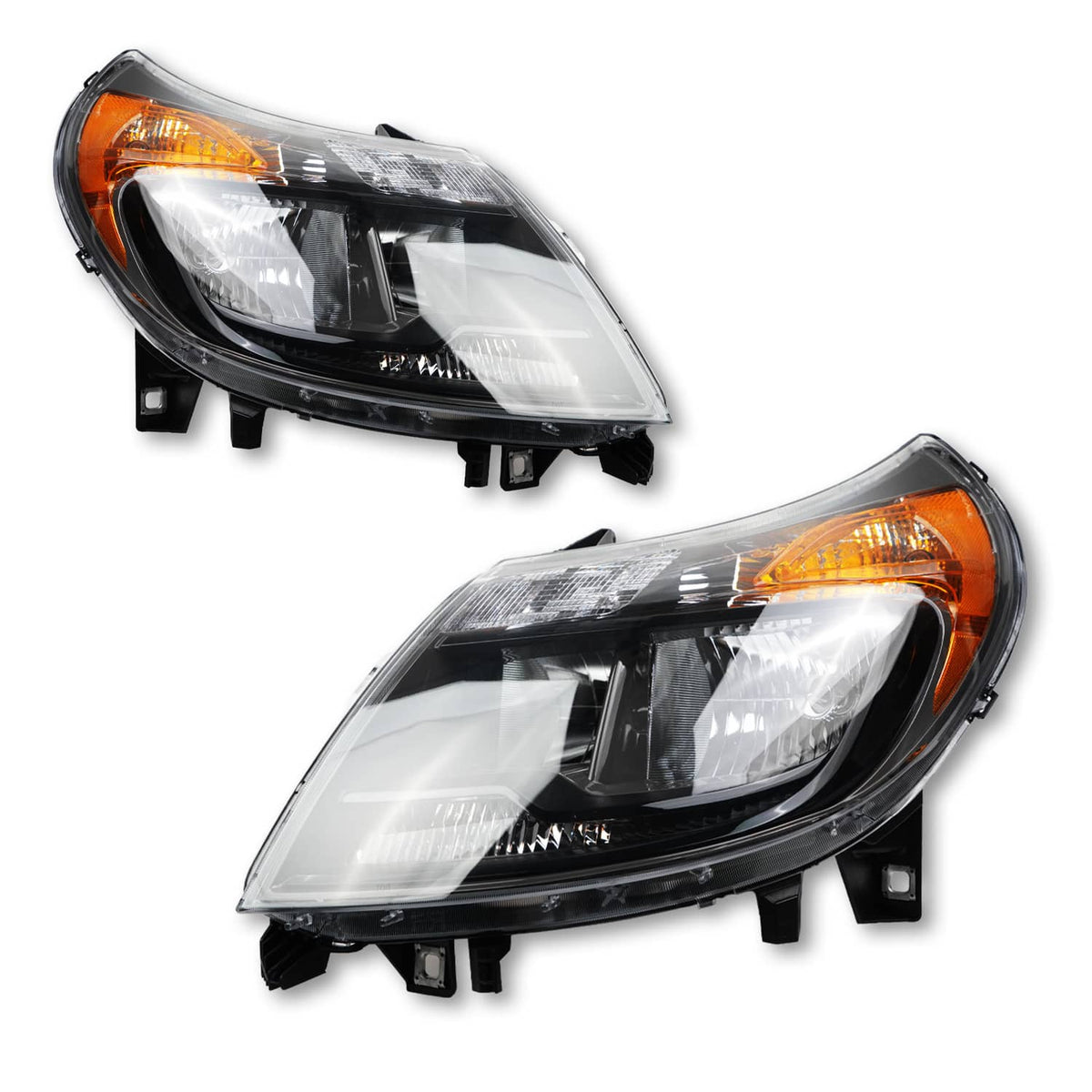 Pair of black headlights with amber corner turn signal and clear lens covers