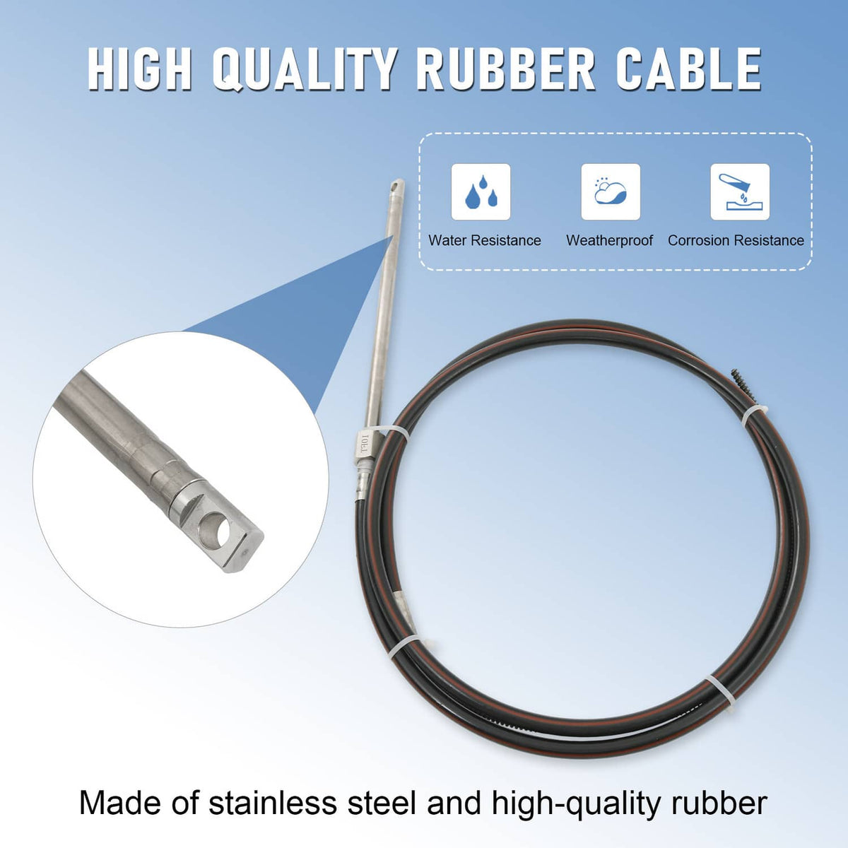 High-quality steering cable set with stainless rod and black rubber hose cable loop