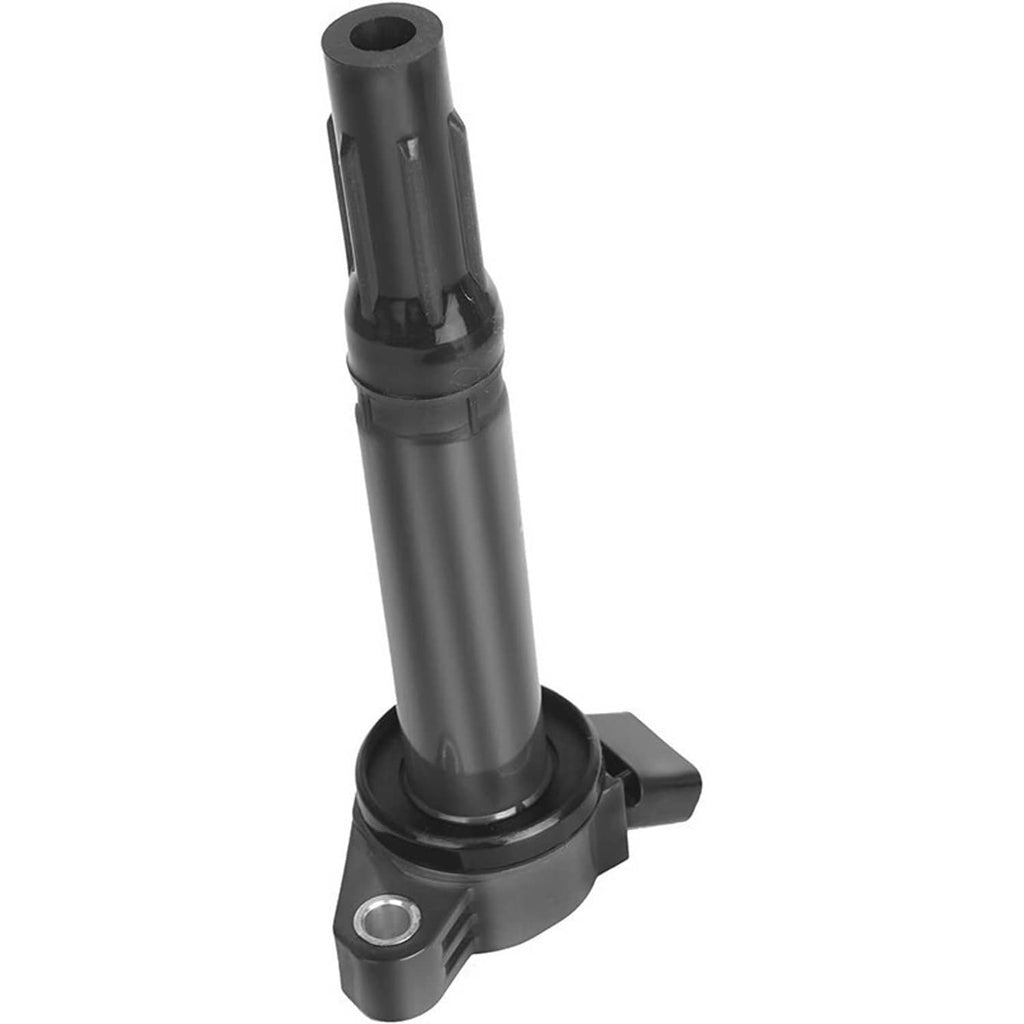 Black ignition coil with mounting base and circular electrical opening