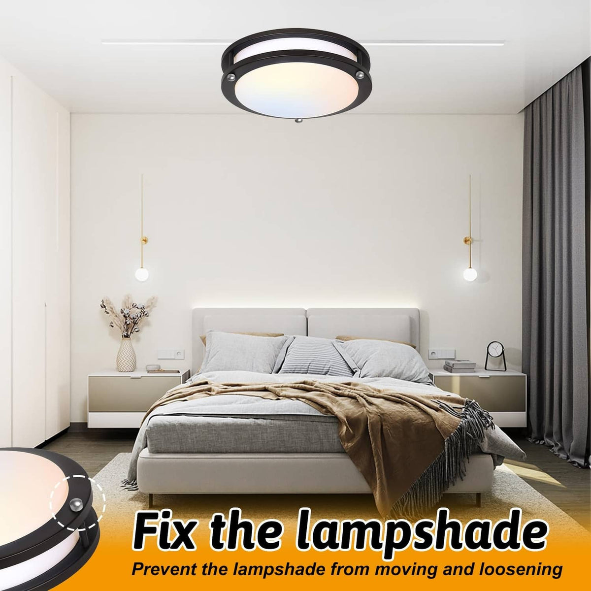 Ceiling light screw caps accessory to help secure and prevent lampshade loosening