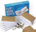 Flip book paper pages, blank white sheets with binder holes and metal binding screws