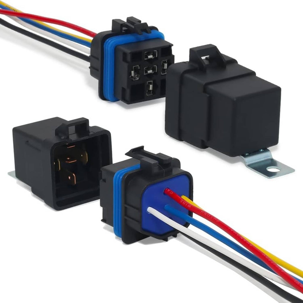 Electrical tilt relay module with color-coded wires, black and blue connector housings