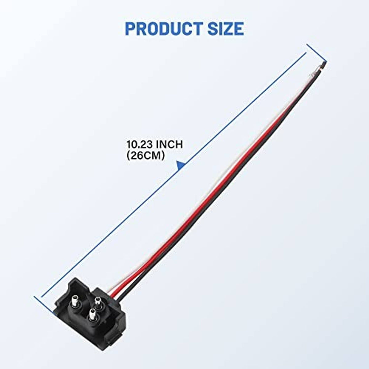 Right-angle 3-pin pigtail harness cable, 10.23 in with black plug and three-color wires