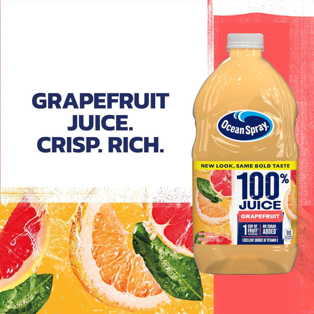 Ocean Spray grapefruit juice bottle with 100% juice label and fruit graphics