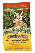 Food plot seed bag, yellow and orange with deer graphic and “Card Stud” label