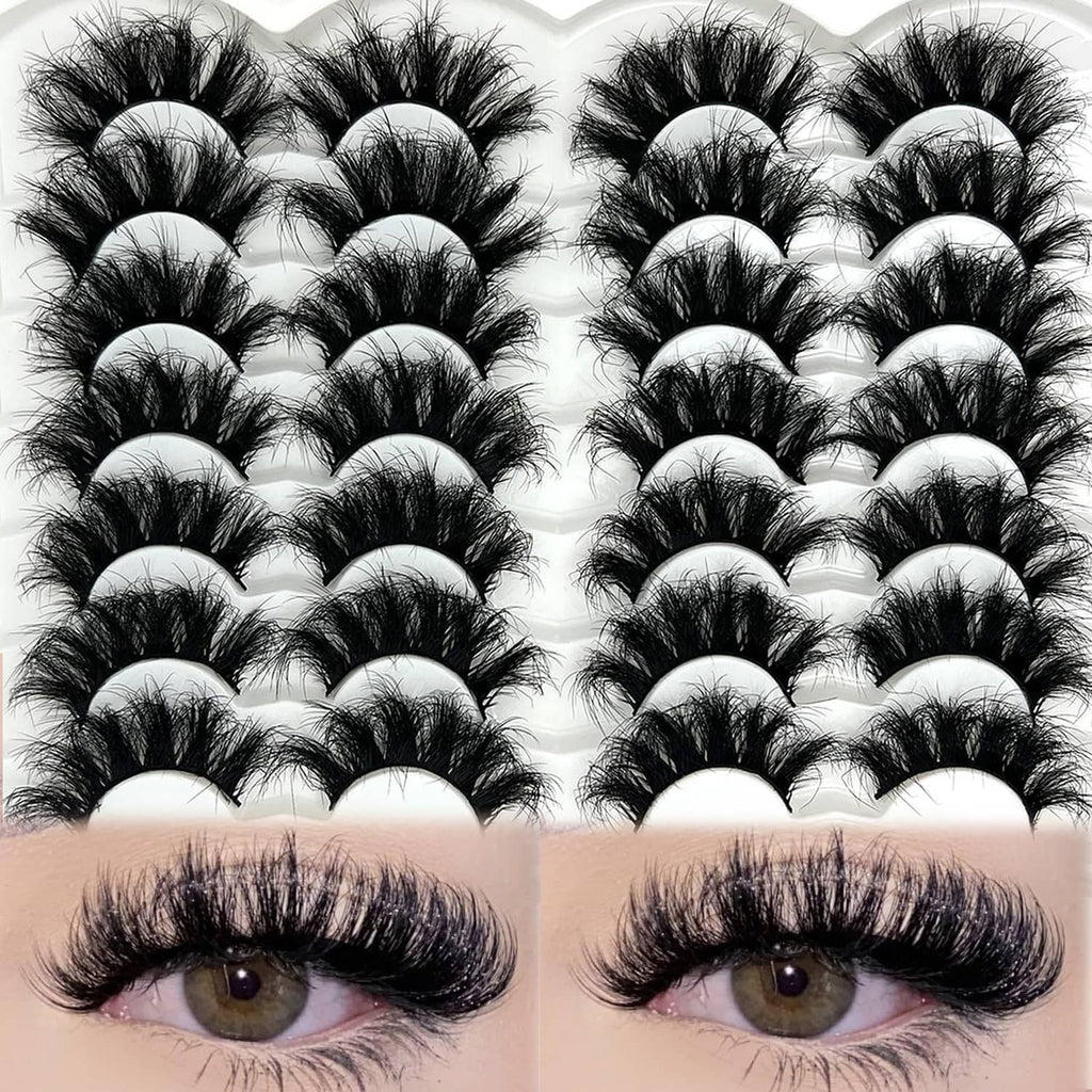 Black faux mink false lash set, wispy cat-eye style, 3D clusters on tray