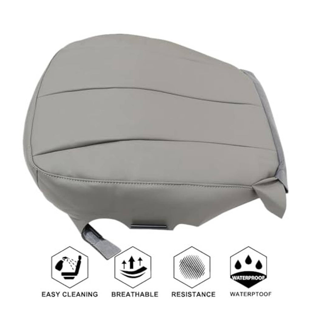 Gray front driver-side seat bottom replacement cover with center seam and curved top