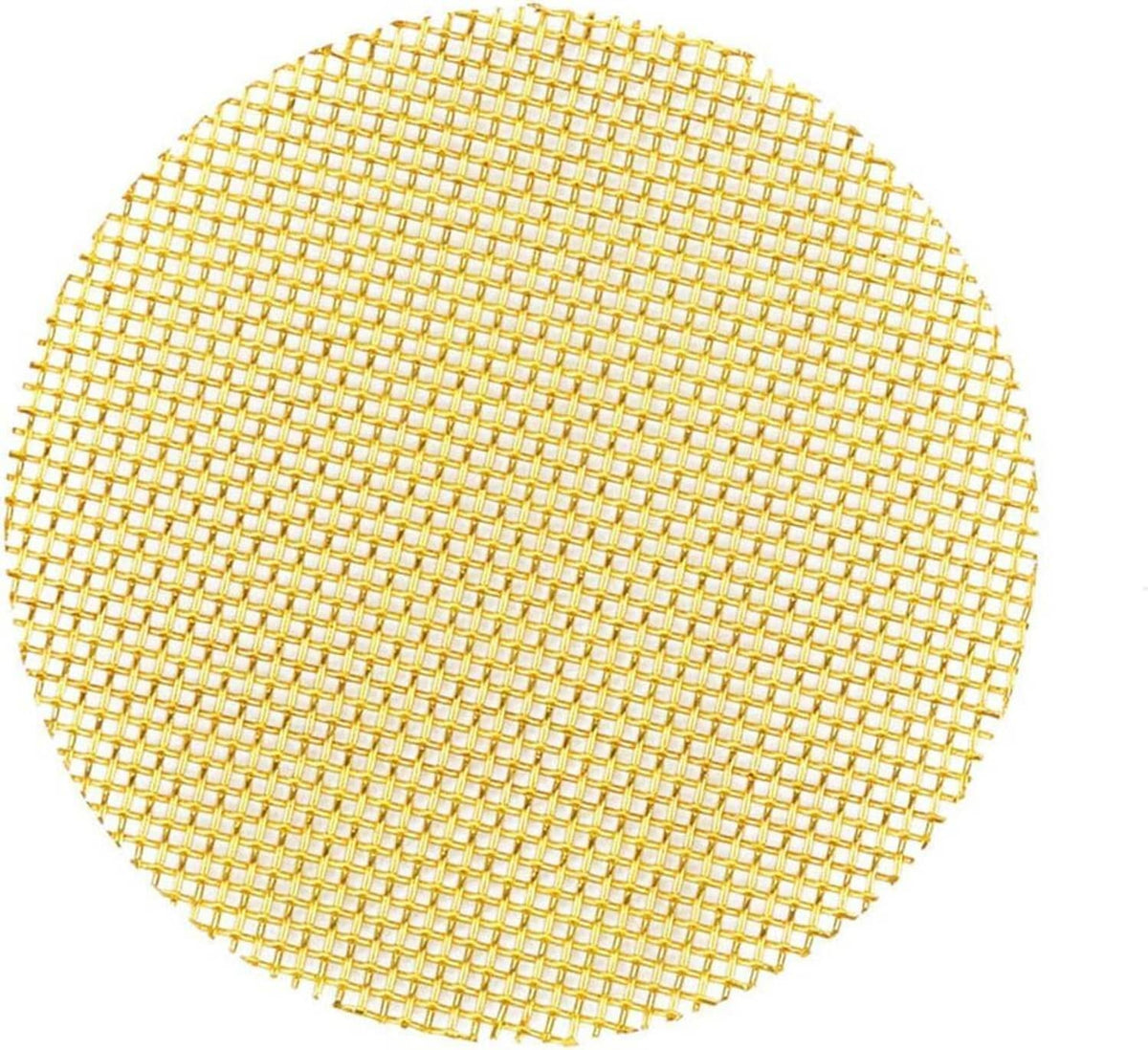 Round brass pipe screen with fine gold mesh, flat disc