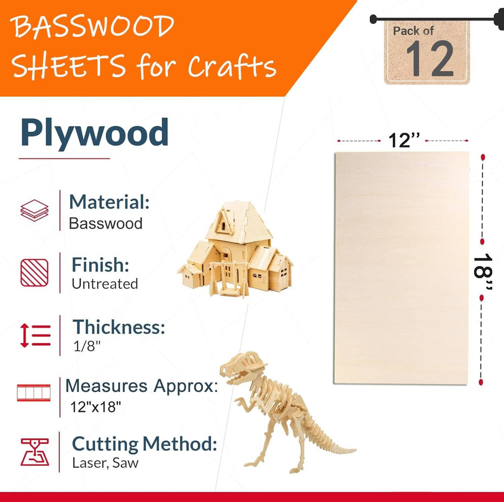 Unfinished light basswood sheet, 1/8 in thick, 12x18 in craft board