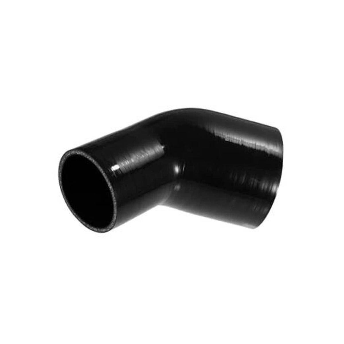 Black 45-degree silicone hose elbow reducer coupler with smooth molded bends