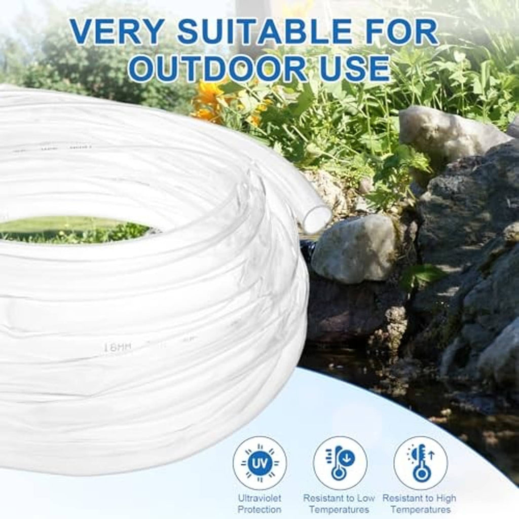 Clear flexible vinyl tubing coil with smooth transparent loops, flexible plastic tube.