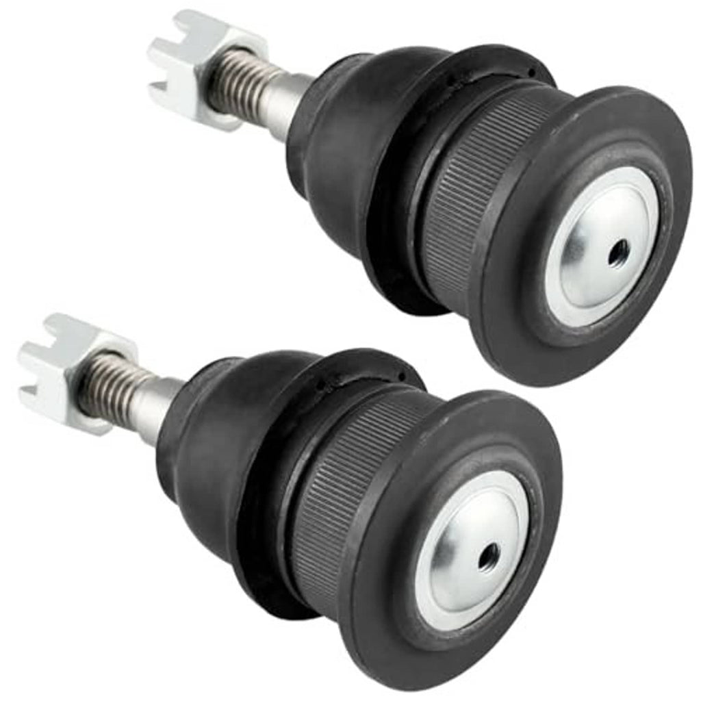 Two front upper ball joints with black boots and round metal base plates