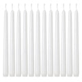 Set of white dripless taper candles, unlit, slim 10-inch shape (24-pack)