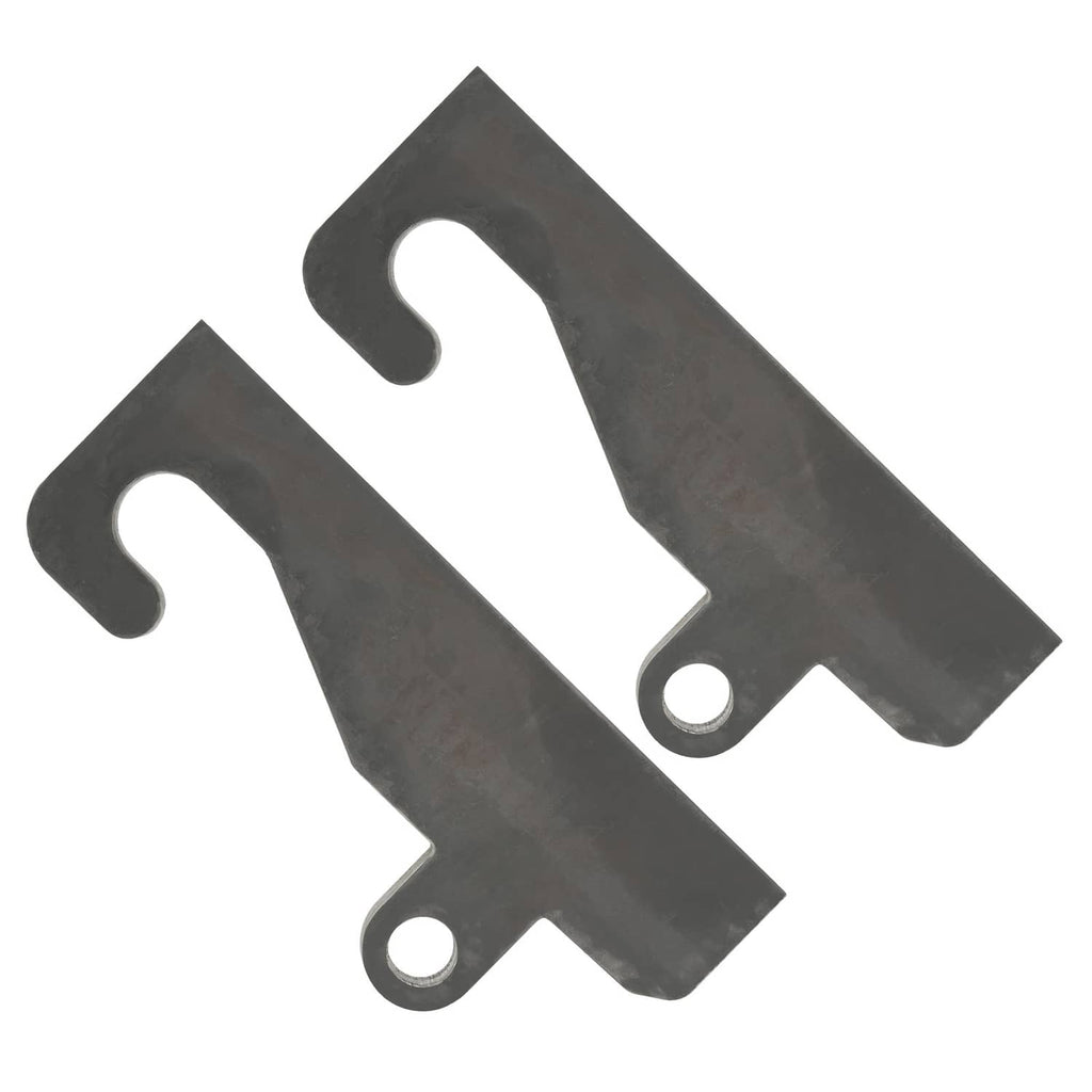 Pair of steel loader brackets with circular holes and U-shaped notches
