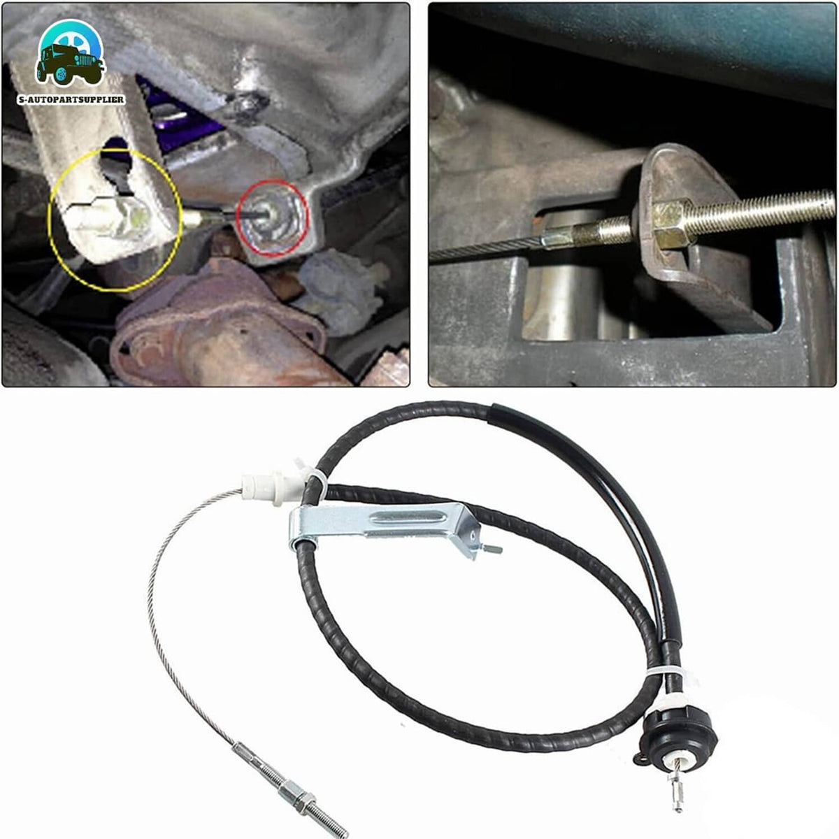 Adjustable clutch cable with metal bracket and black release housing