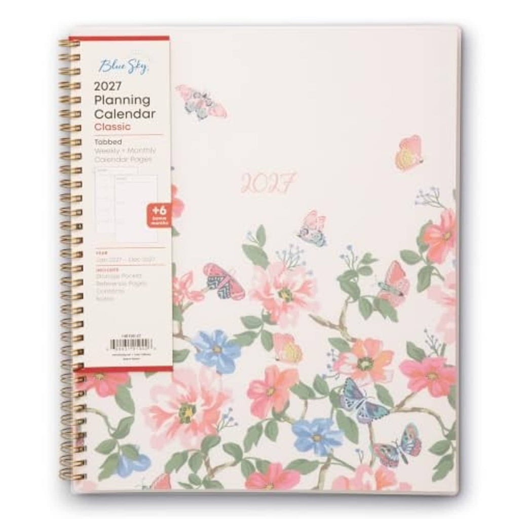 Floral yearly planner with gold spiral rings and 2027 title on light cover