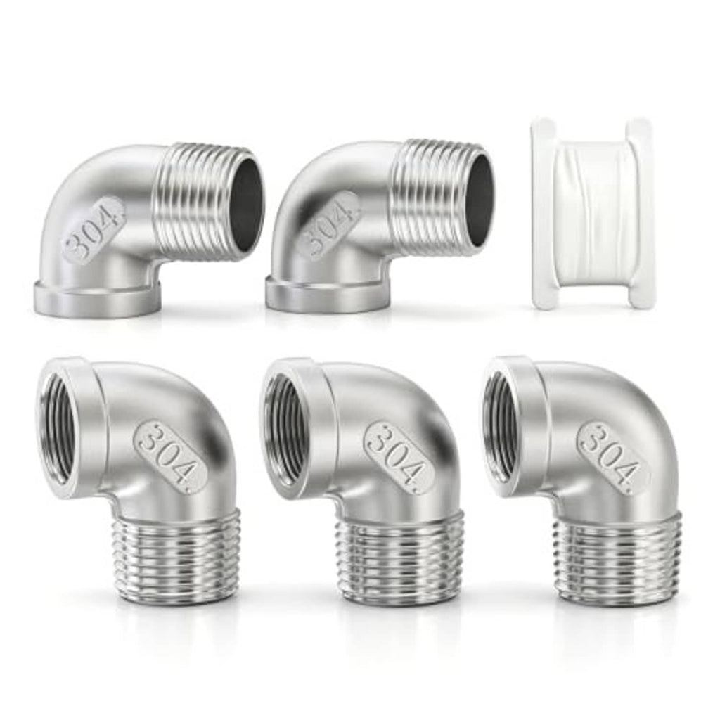 Set of 304 stainless steel 90-degree elbow pipe fittings with NPT threaded ends