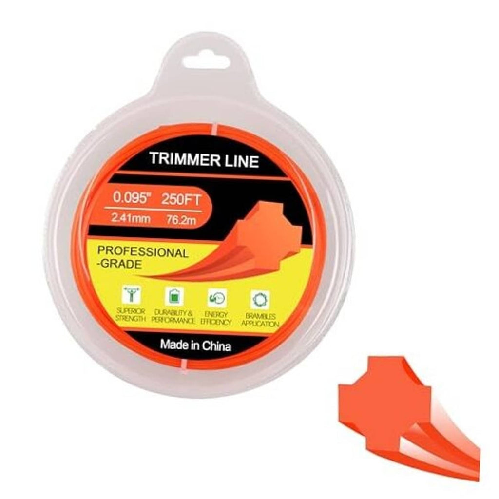 Orange trimmer line on clear donut spool in hanging blister package