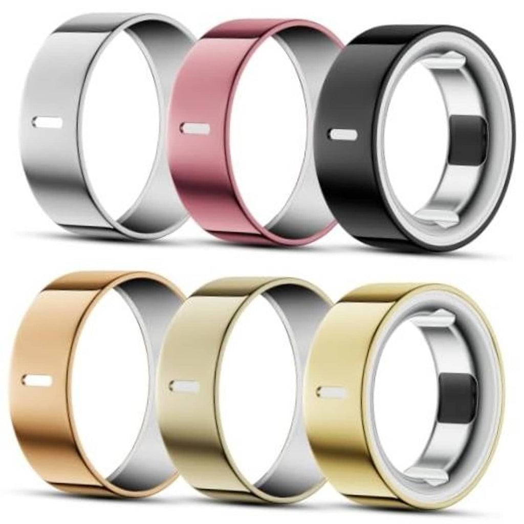 Set of six TPU smart ring covers in silver, rose, black, bronze, and gold tones