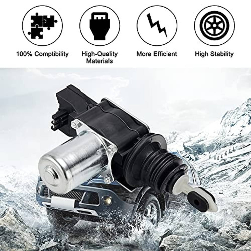 Power door lock actuator with silver cylinder, black boot, and connector plug