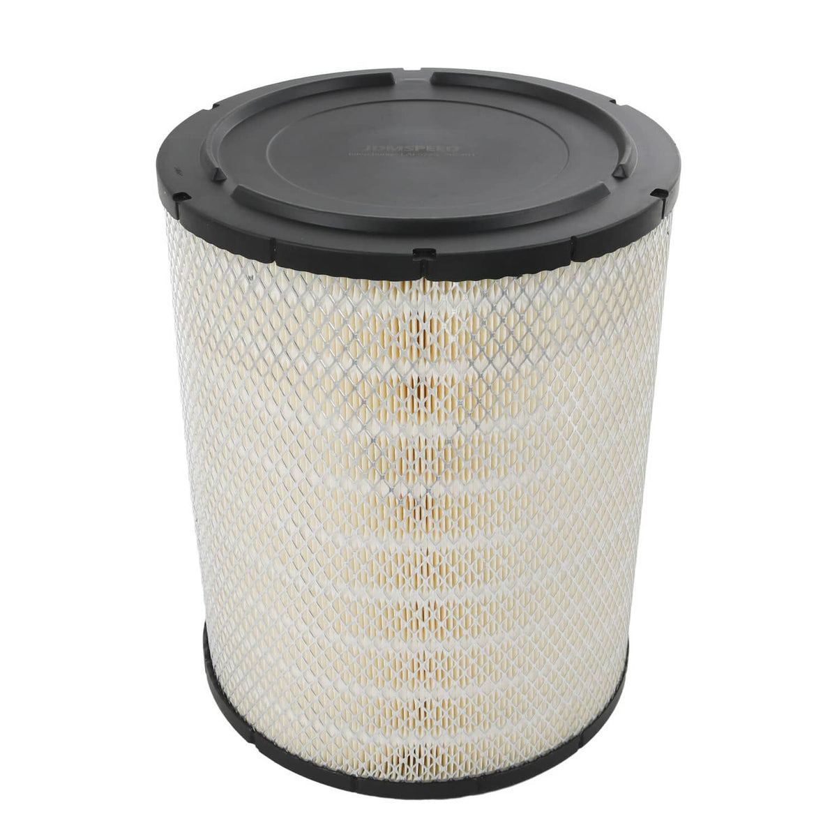 Engine air filter cartridge with pleated paper media and black end caps