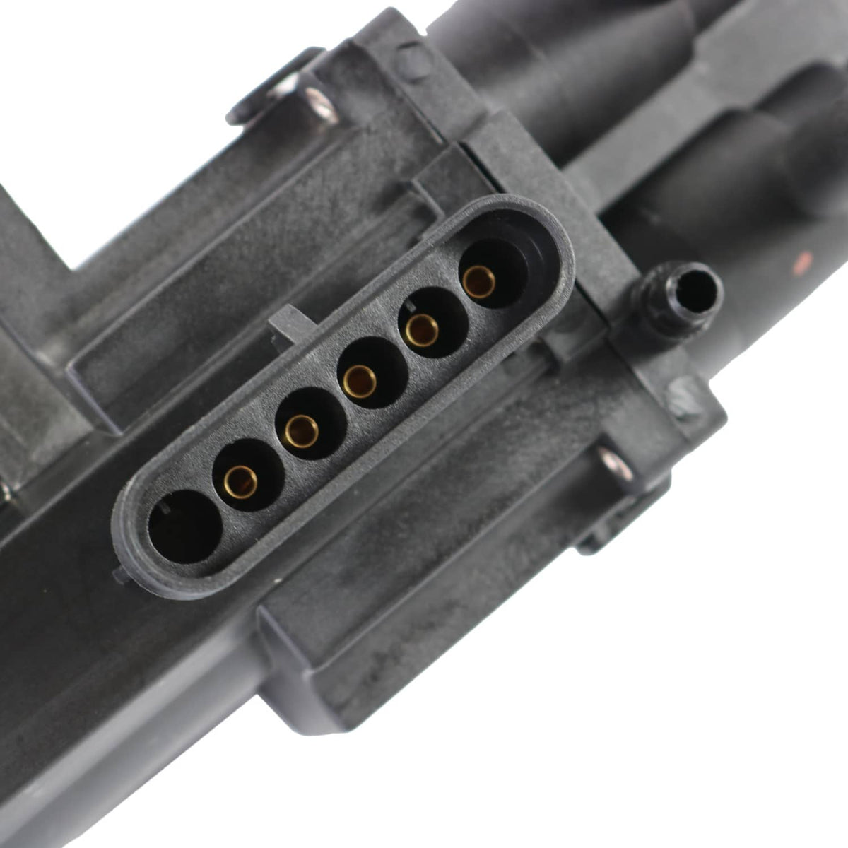 Fuel tank selector valve close-up of five inlet terminals with orange contacts