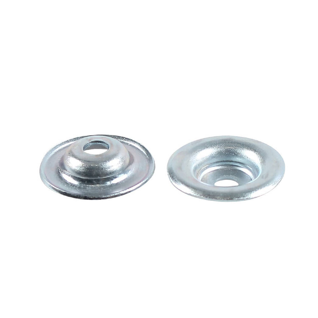 Two galvanized round washers with center holes for skid plate bolt mounting