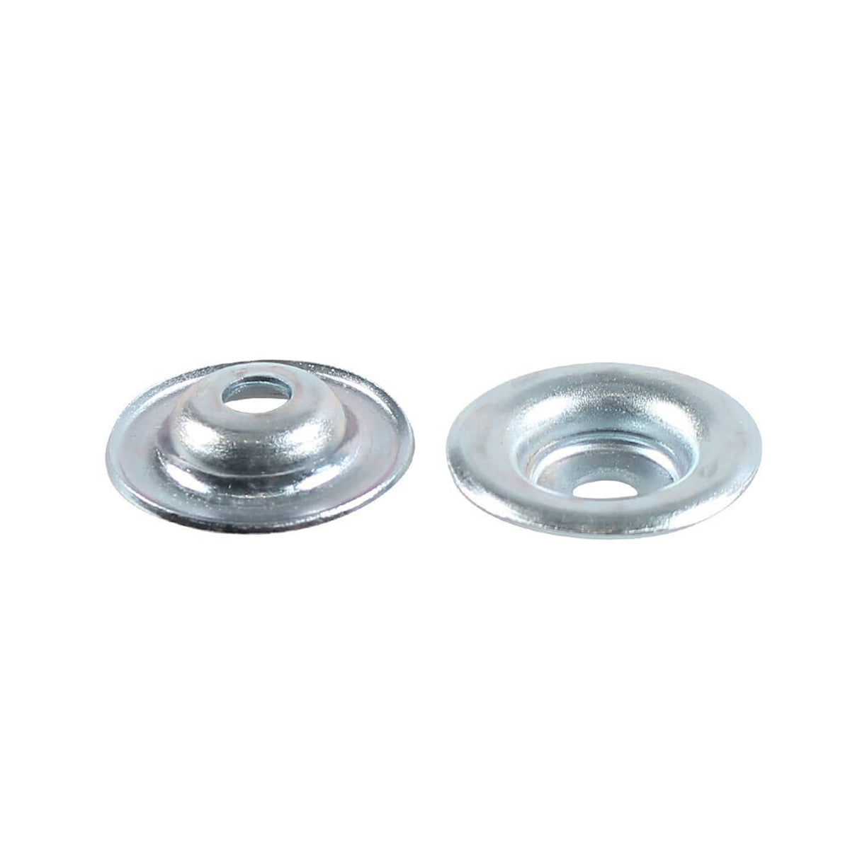 Two galvanized round washers with center holes for skid plate bolt mounting