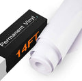 Glossy white permanent vinyl roll with adhesive backing and black product box