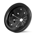 Black circular garbage disposal splash guard collar baffle with radial spokes