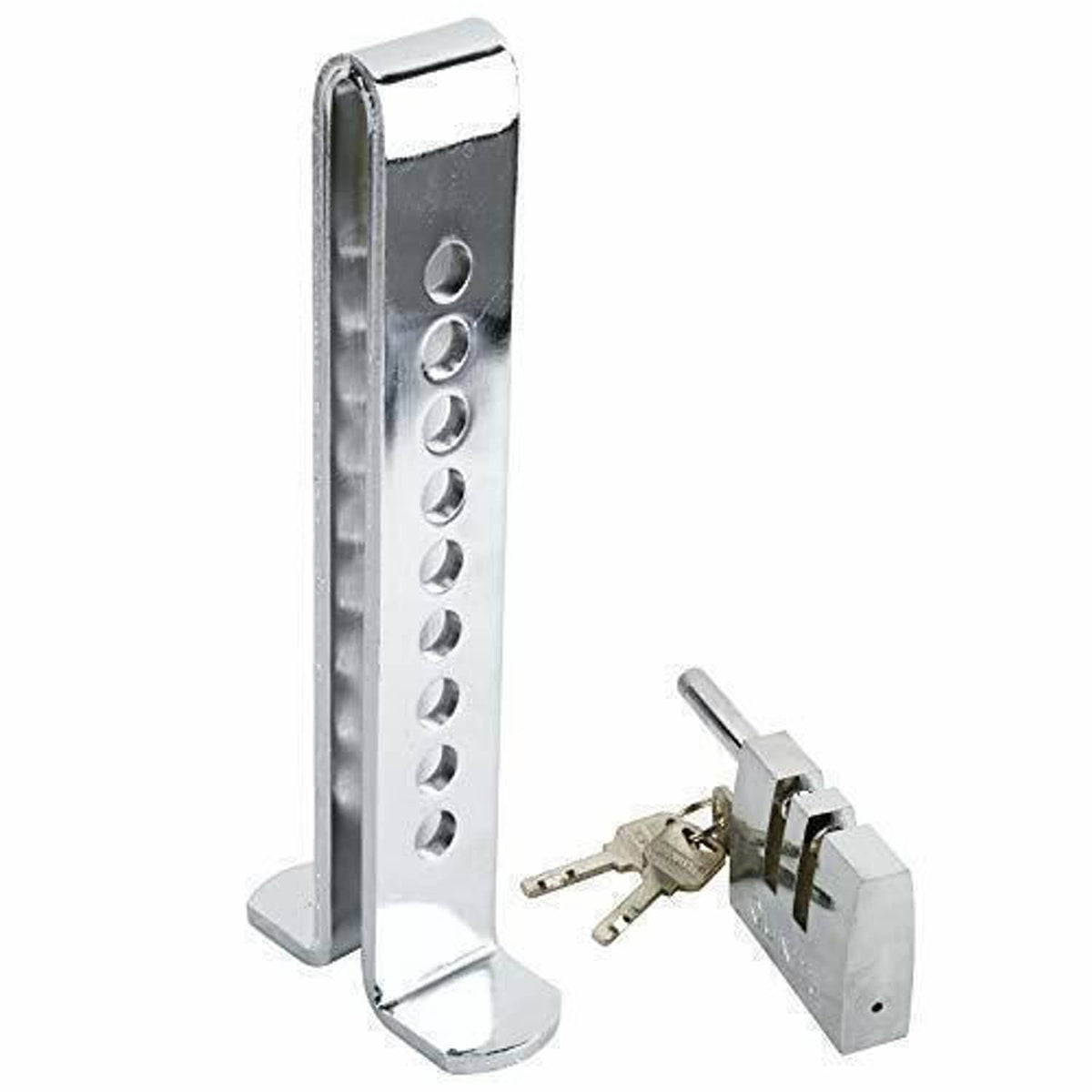 Silver metal pedal anti-theft lock with tall bar and two keys